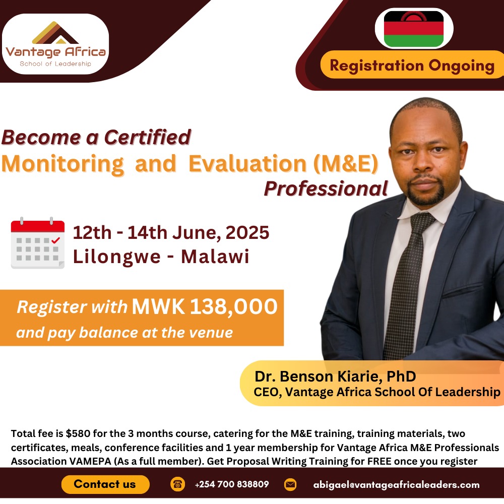 Become a Certified Monitoring and Evaluation Training - MALAWI Training.
