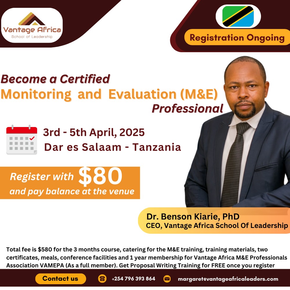 Become a Certified Monitoring and Evaluation Training - Dar es Salaam Training.