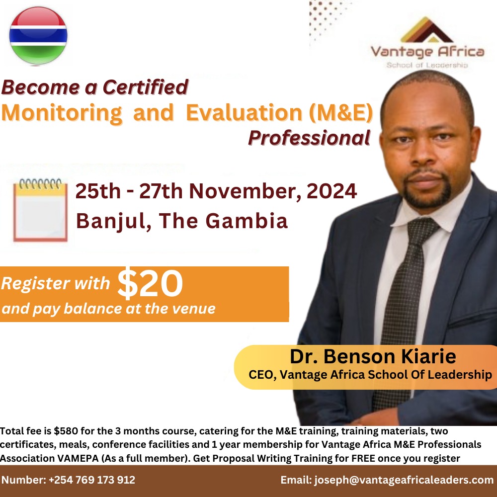 Become a Certified Monitoring and Evaluation Training - Gambia Training.