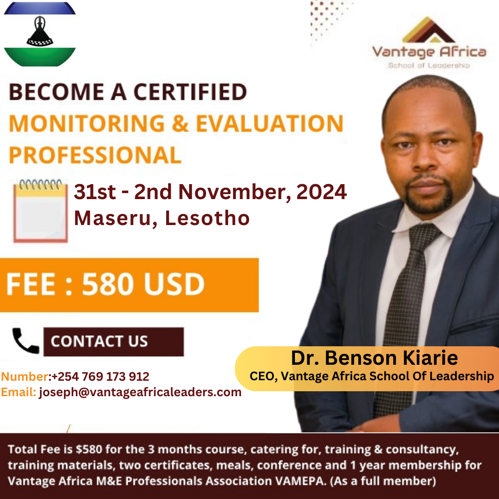 Become a Certified Monitoring and Evaluation Training - Lesotho Training.