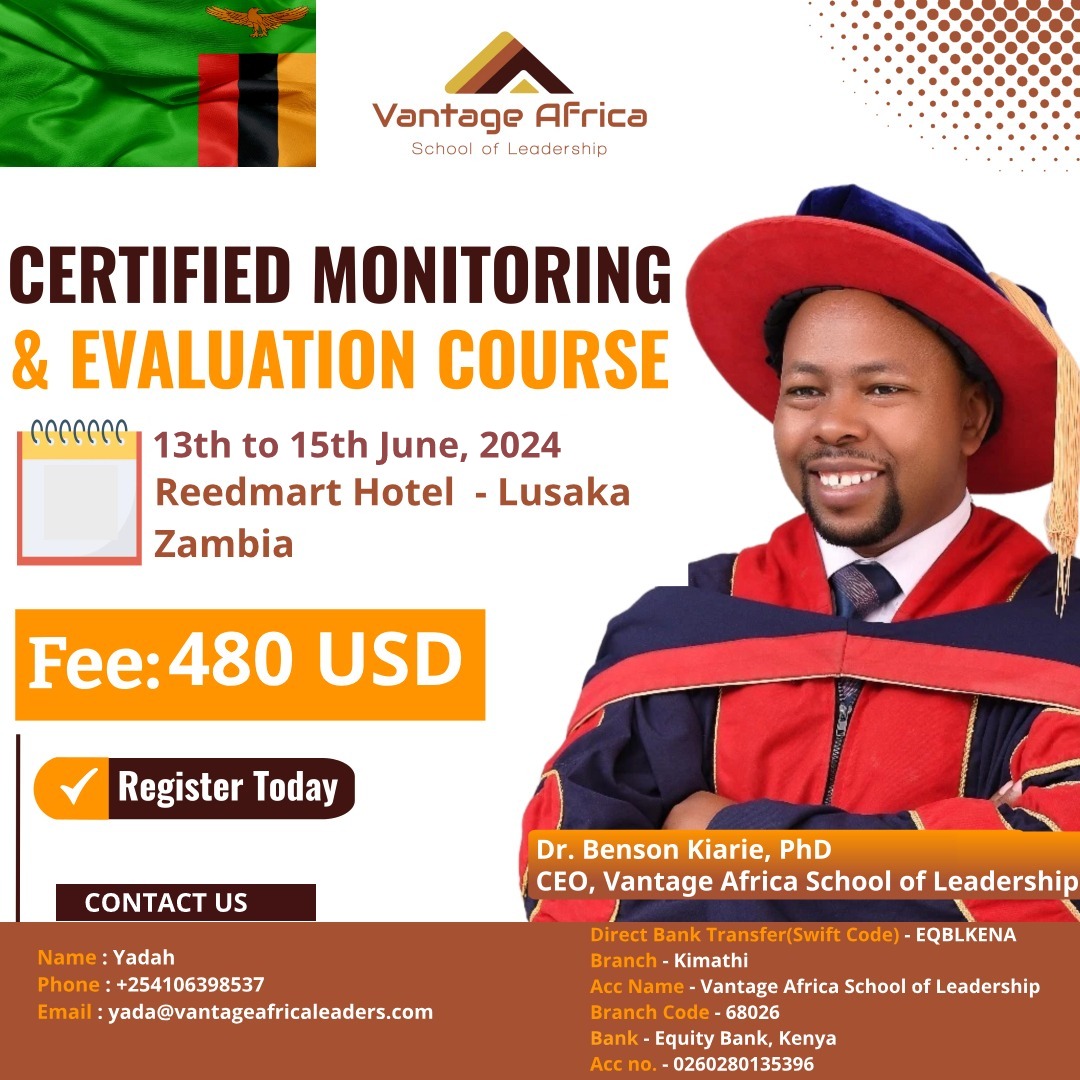 BECOME A CERTIFIED MONITORING AND EVALUATION PROFESSIONAL-ZAMBIA  TRAINING
