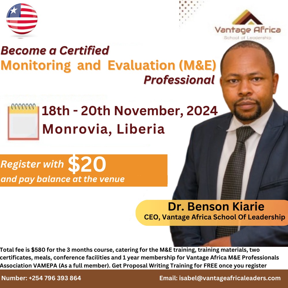 Become a Certified Monitoring and Evaluation Training - Liberia Training.