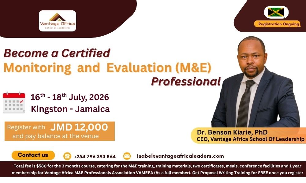 Monitoring and Evaluation Training in Kingstone, Jamaica (16th to 18th July 2026)